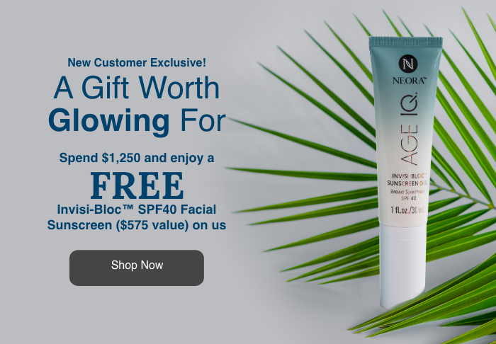 Alt text: New Customer Exclusive: Spend $165 and enjoy a FREE Invisi-Bloc SPF40 Facial Sunscreen ($55 value). Featured is an Invisi-bloc tube next to a palm tree branch.
